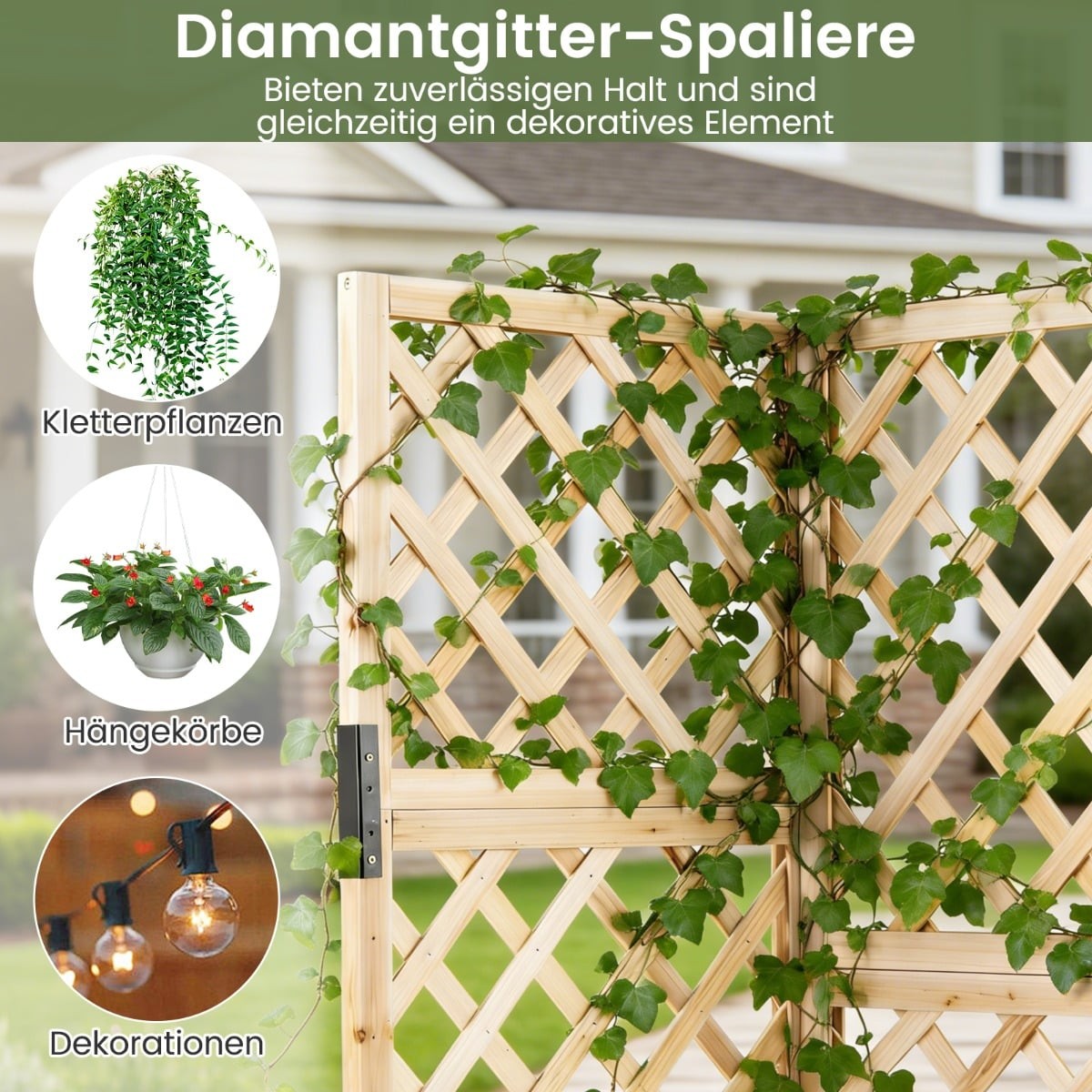 Corner Planter Box with Trellis, Drainage Holes, 55x55x140 cm
