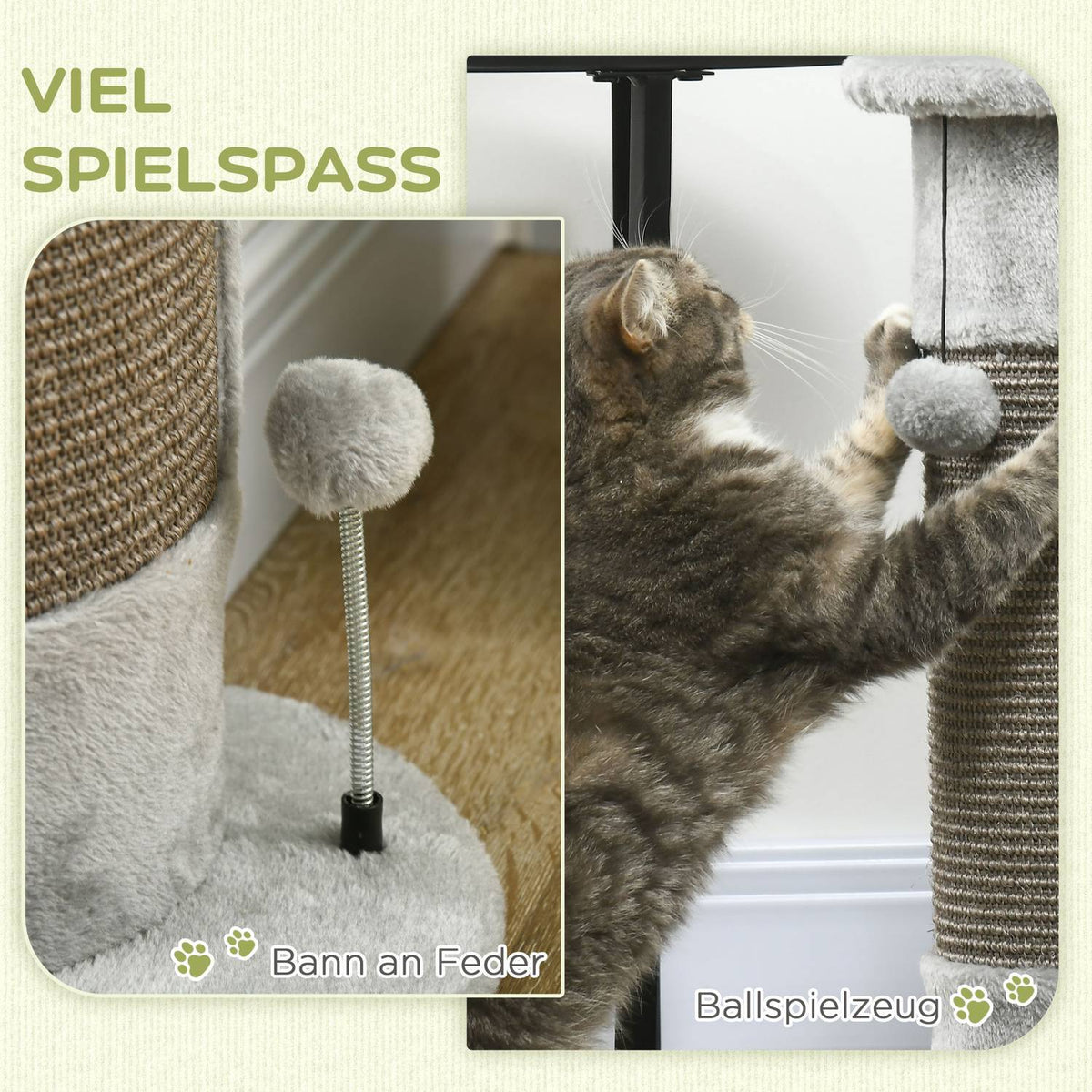 Corner Scratching Post, 58Cm Sisal Scratching Post, Scratching Post For Cats, Small Cat Scratching Post With Scratching Ball, Indoor Cat Furniture, Grey