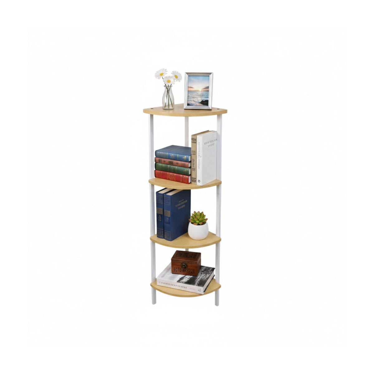 Corner Shelf Unit, 5 Tiers, Metal Frame, Wood Finish
