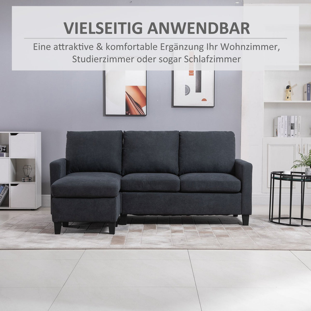 Corner Sofa Fabric Sofa Corner Couch Couch Set Reversible Chaise Longue L-Shape Dark Gray 197X139X91Cm