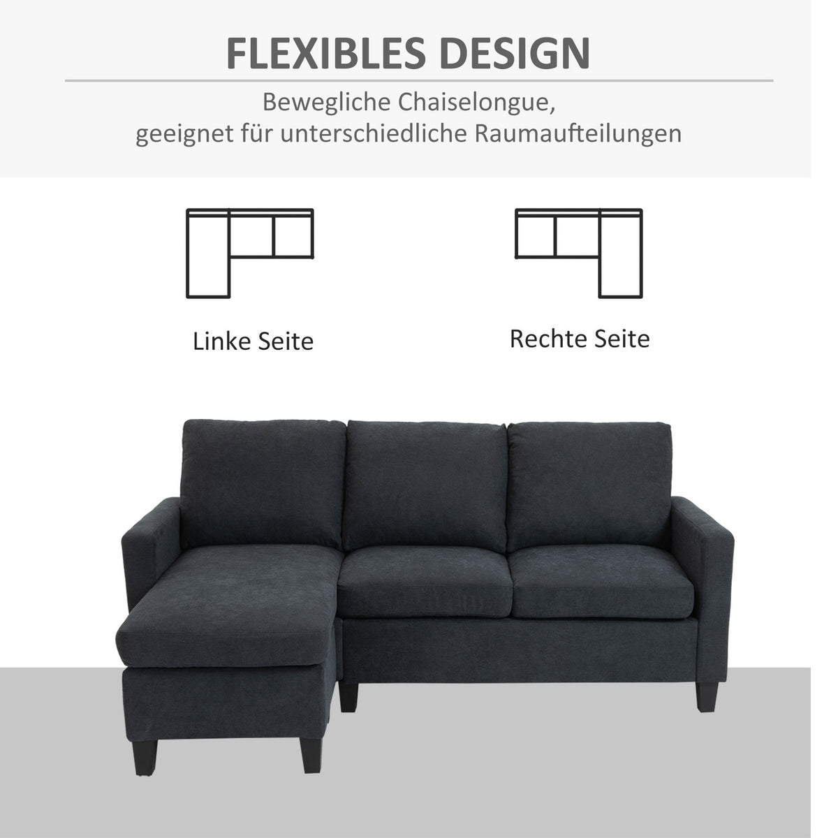 Corner Sofa Fabric Sofa Corner Couch Couch Set Reversible Chaise Longue L-Shape Dark Gray 197X139X91Cm