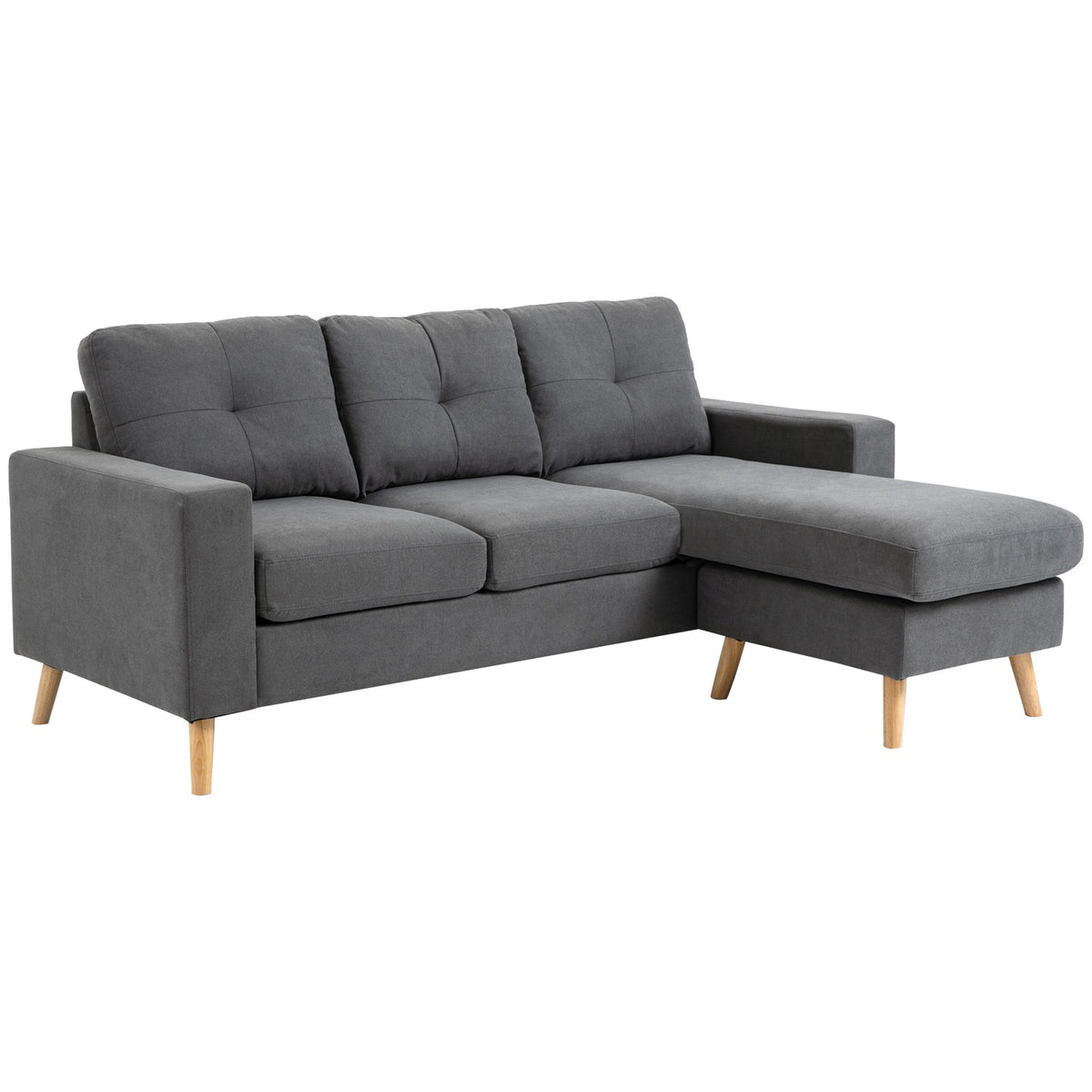 Corner Sofa In L-Shape Gray Corner Couch With Chaise Longue, Linen Look, For 3 People, 93X136X85Cm