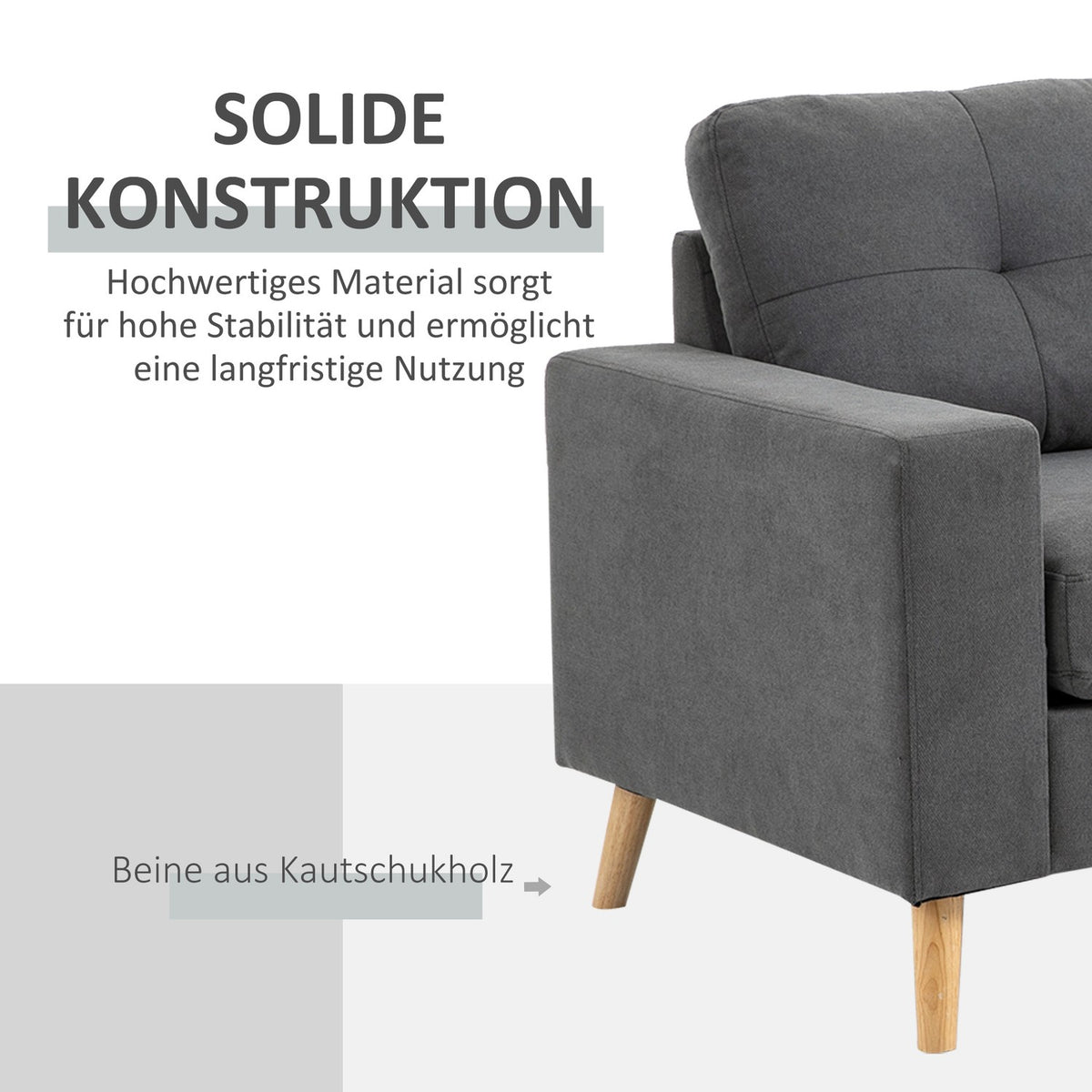 Corner Sofa In L-Shape Gray Corner Couch With Chaise Longue, Linen Look, For 3 People, 93X136X85Cm