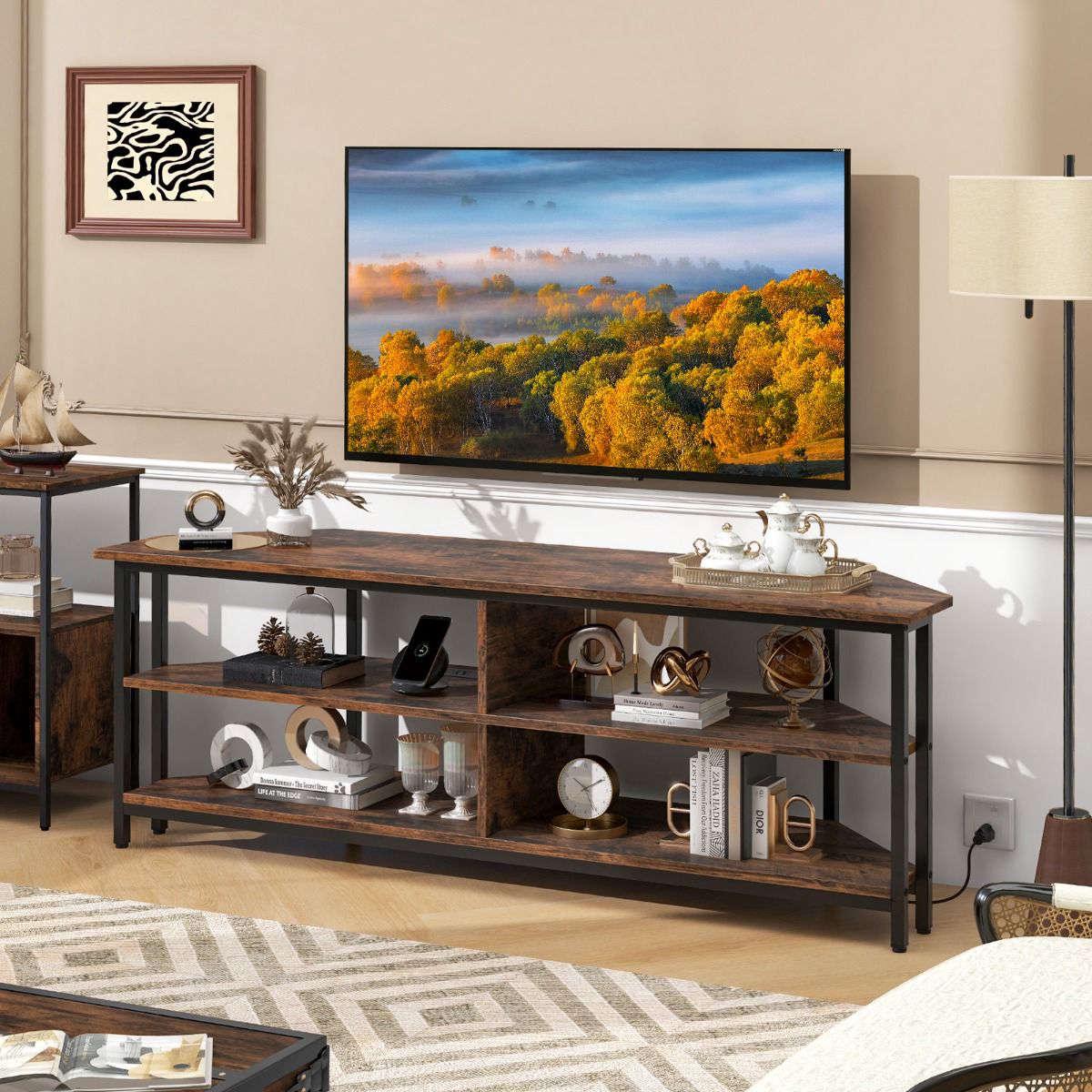 Corner TV Stand Up To 65-Inch, USB-C, Power Outlets