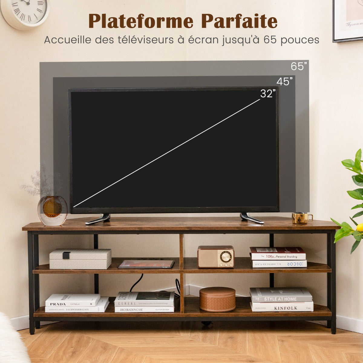 Corner TV Stand Up To 65-Inch, USB-C, Power Outlets