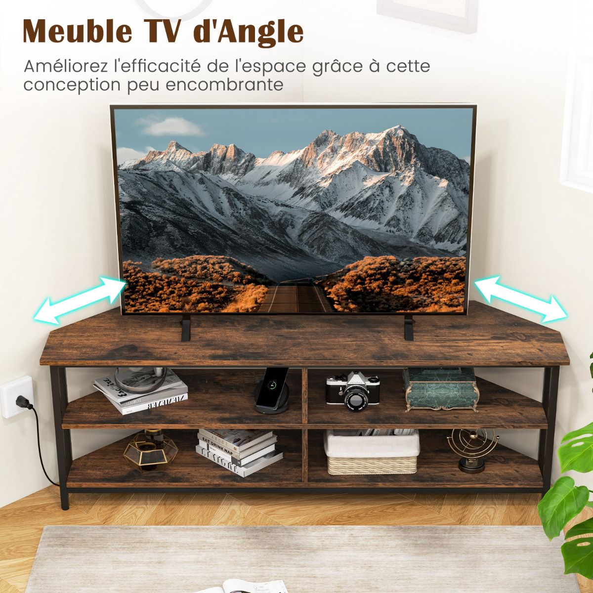 Corner TV Stand Up To 65-Inch, USB-C, Power Outlets