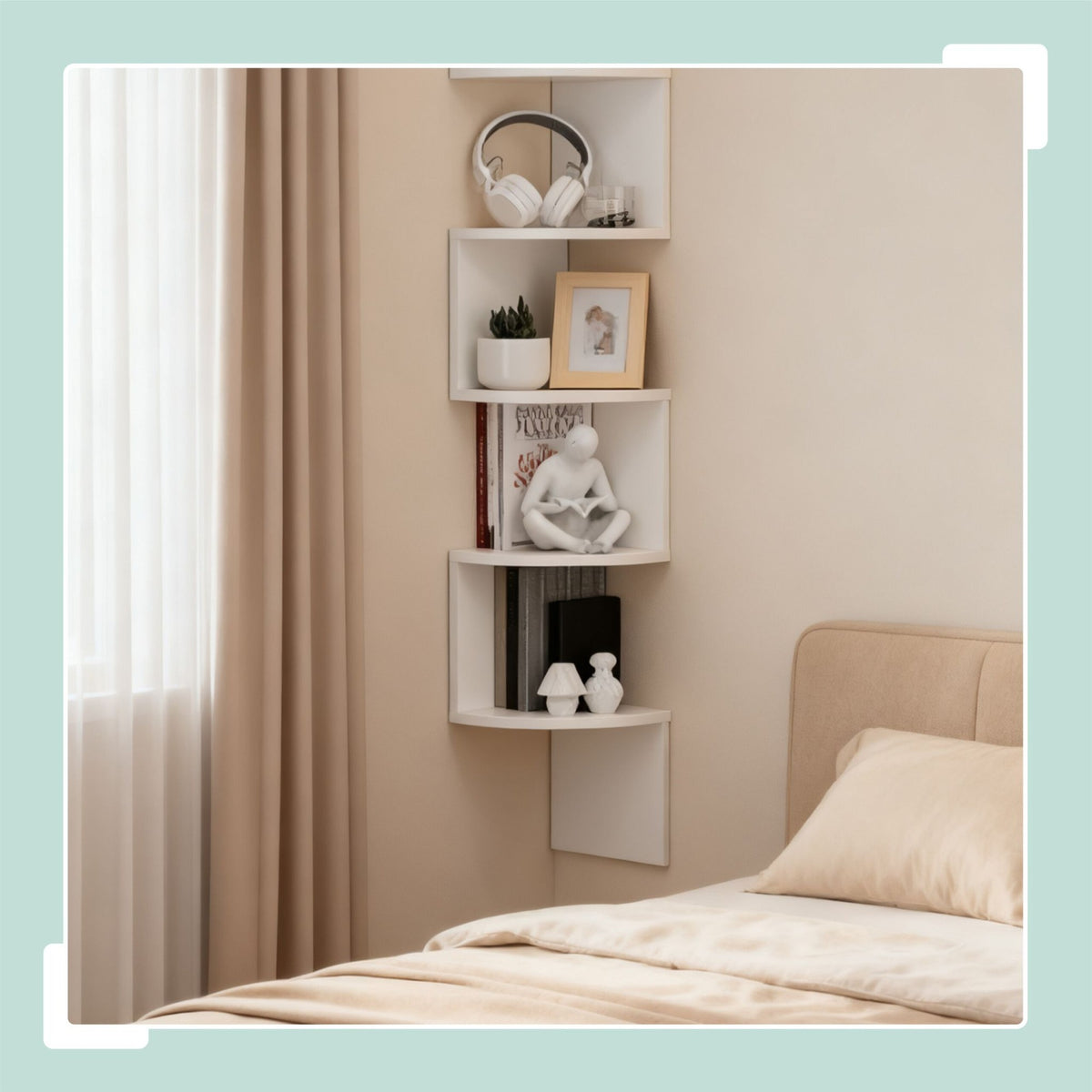 Corner Wall Shelf, 5-Tier Zigzag Design