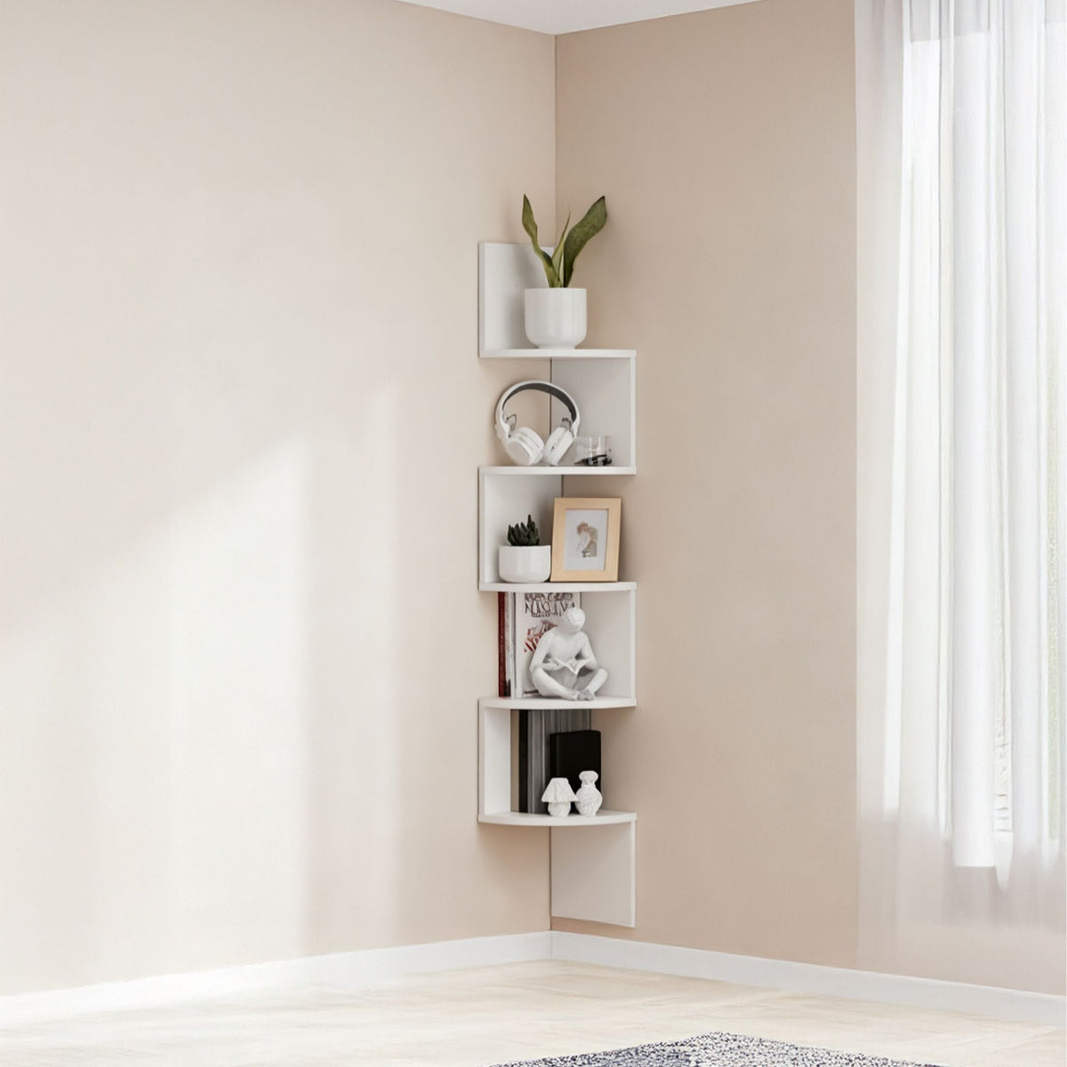 Corner Wall Shelf, 5-Tier Zigzag Design