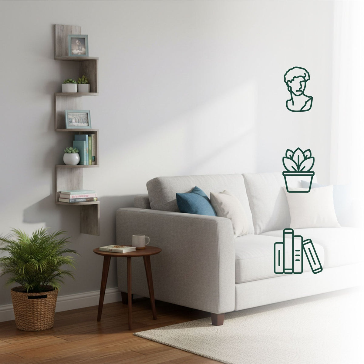 Corner Wall Shelf, 5 Tiers, Zigzag Design