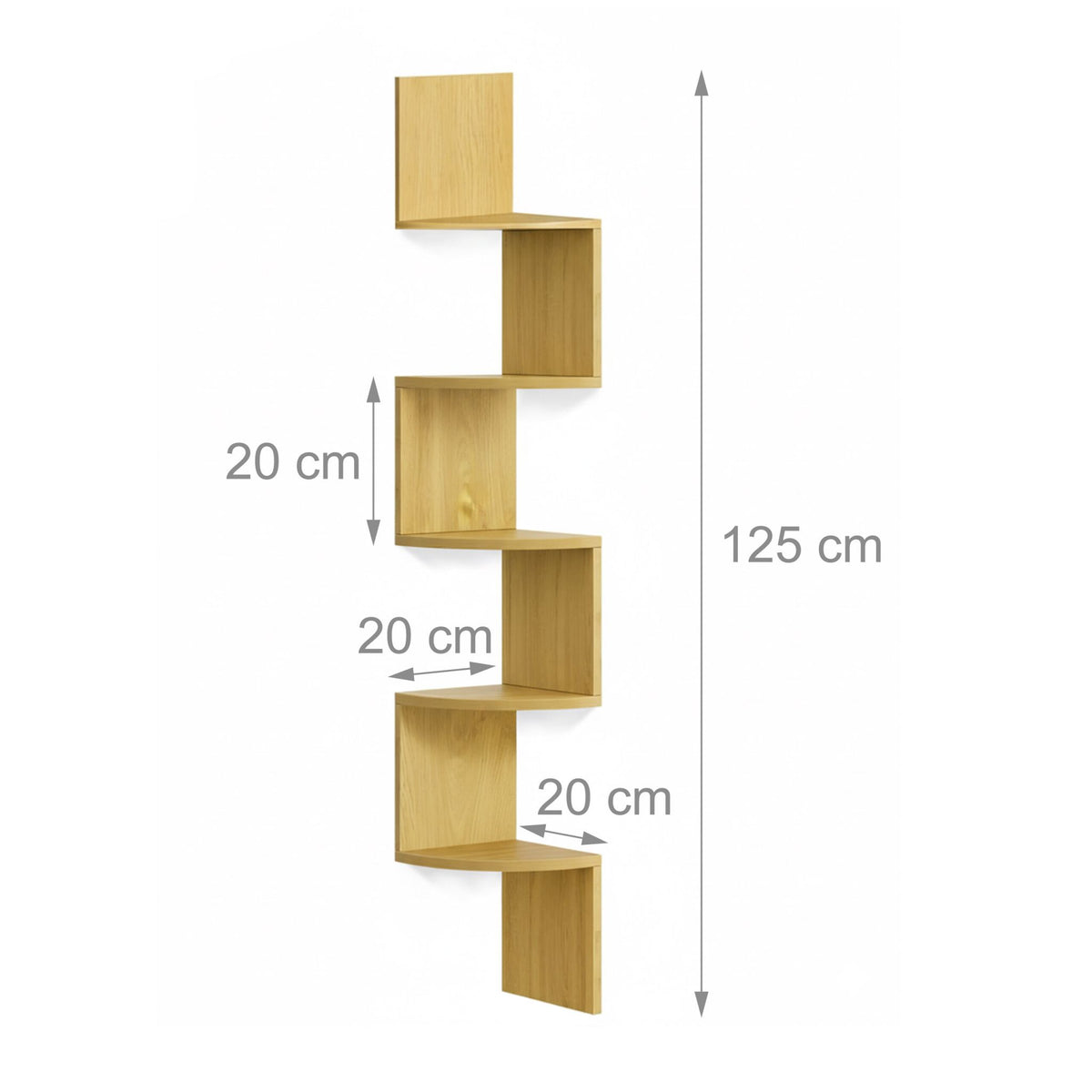 Corner Wall Shelf, 5 Tiers, Zigzag Design