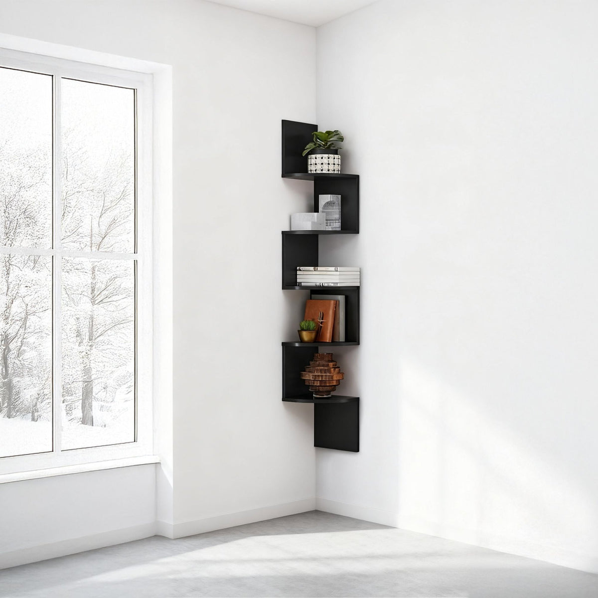 Corner Wall Shelf, 5 Tiers, Zigzag Design