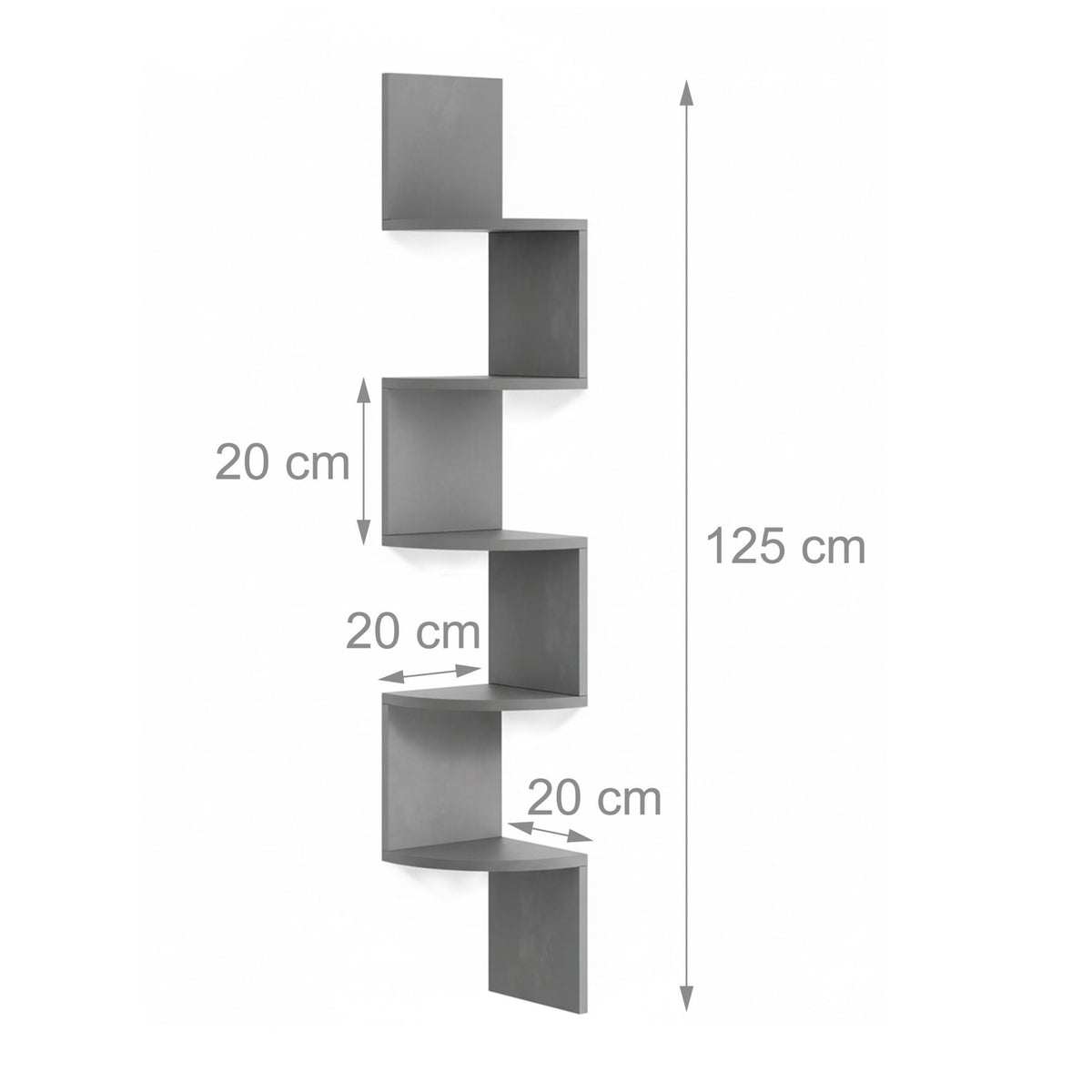 Corner Wall Shelf, 5 Tiers, Zigzag Design