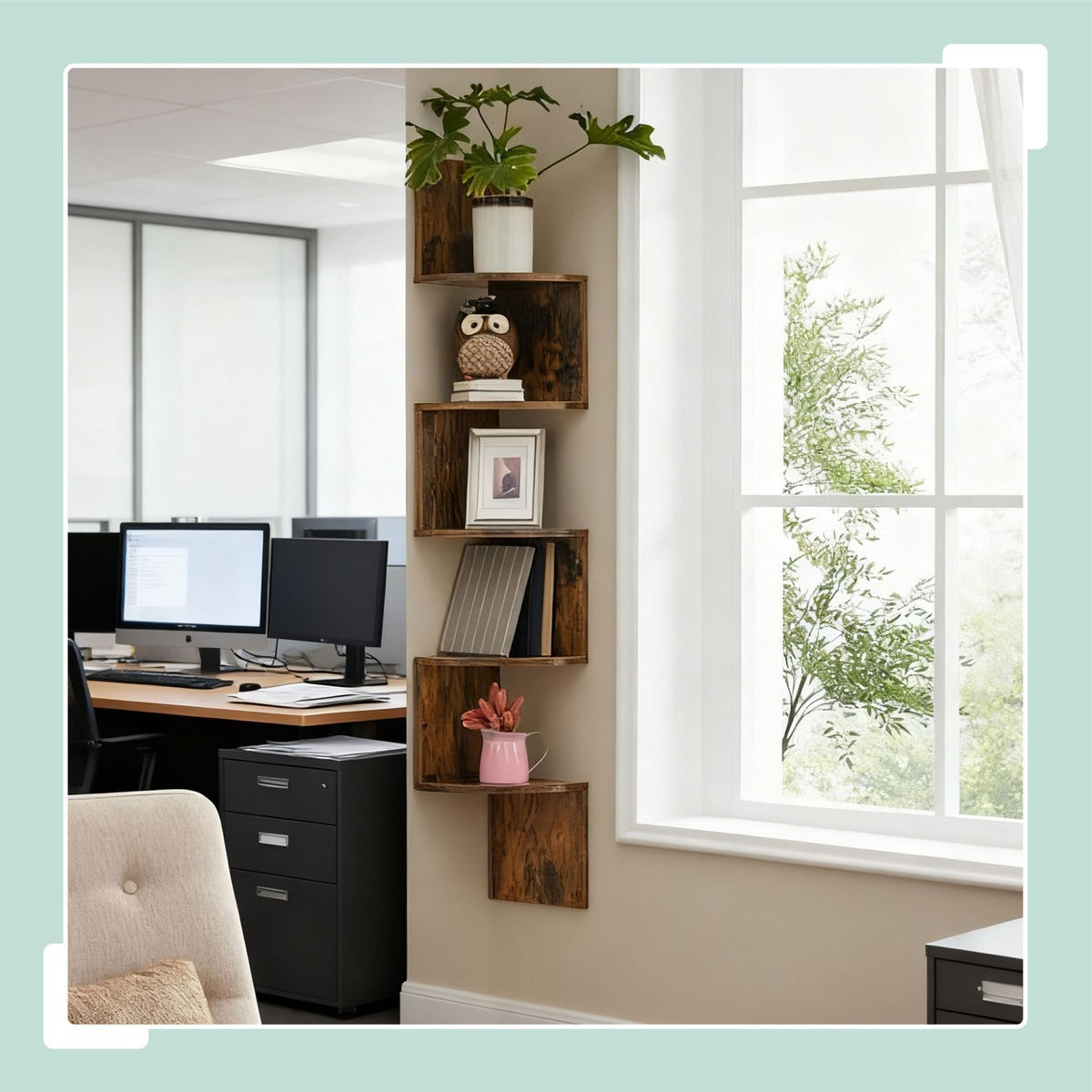 Corner Wall Shelf, 5 Tiers, Zigzag Design