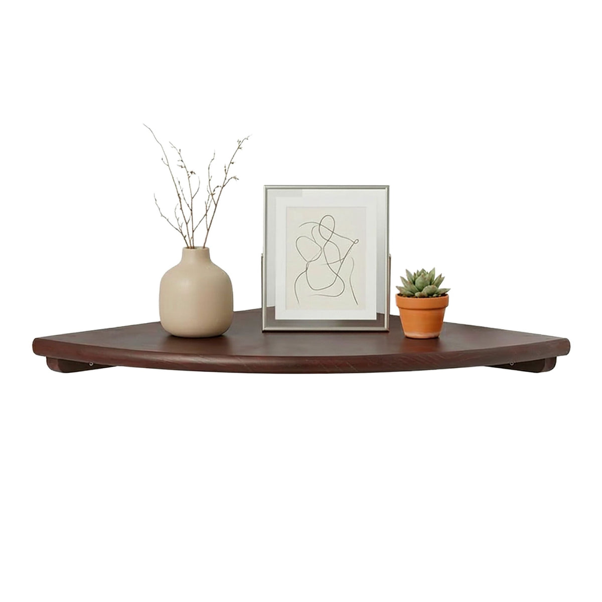 Corner Wall Shelf, Walnut, Semi-Circle, Mounting Hardware