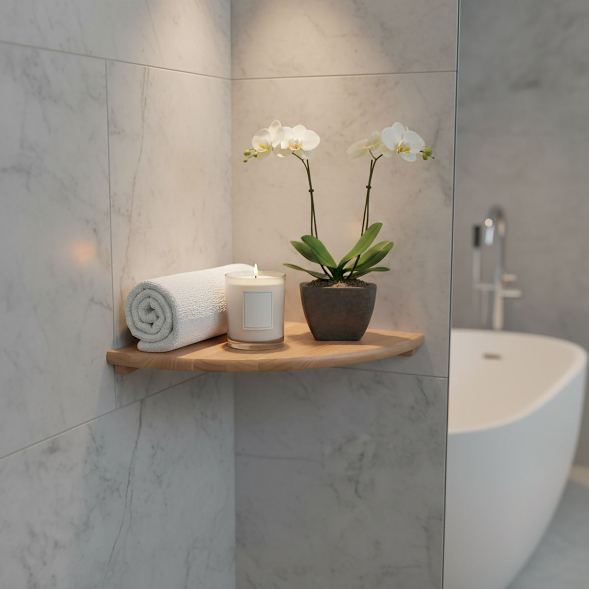 Corner Wall Shelf, Walnut, Wall-Mounted Semi-Circle