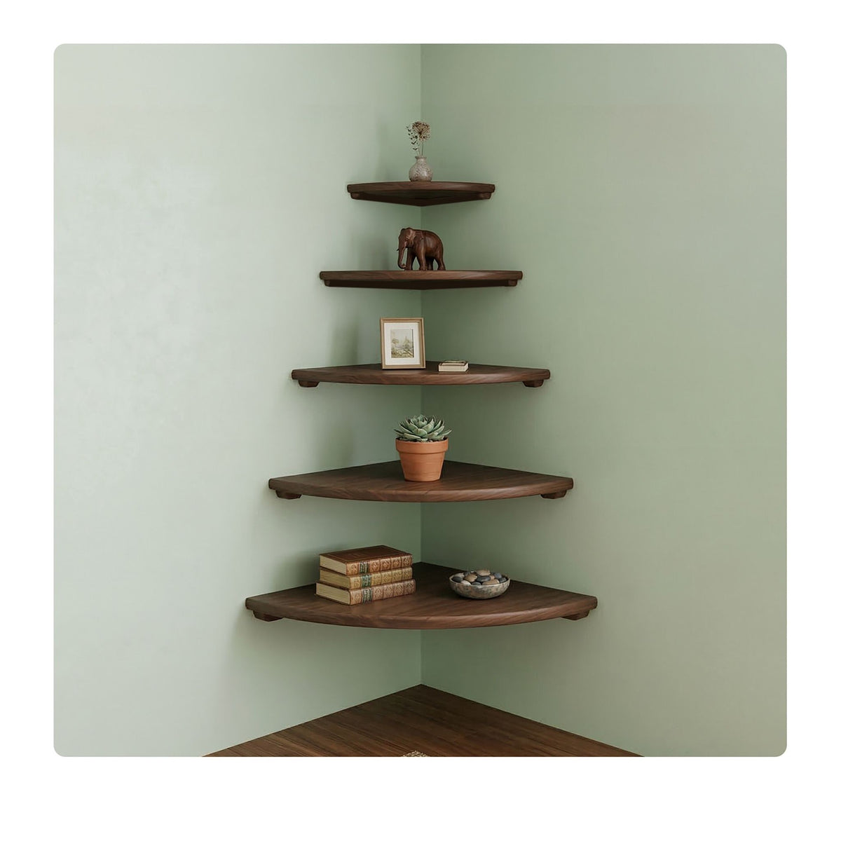 Corner Wall Shelf, Walnut, Wall-Mounted Semi-Circle