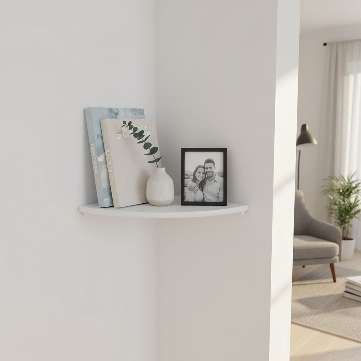 Corner Wall Shelf, Walnut, Wall-Mounted Semi-Circle
