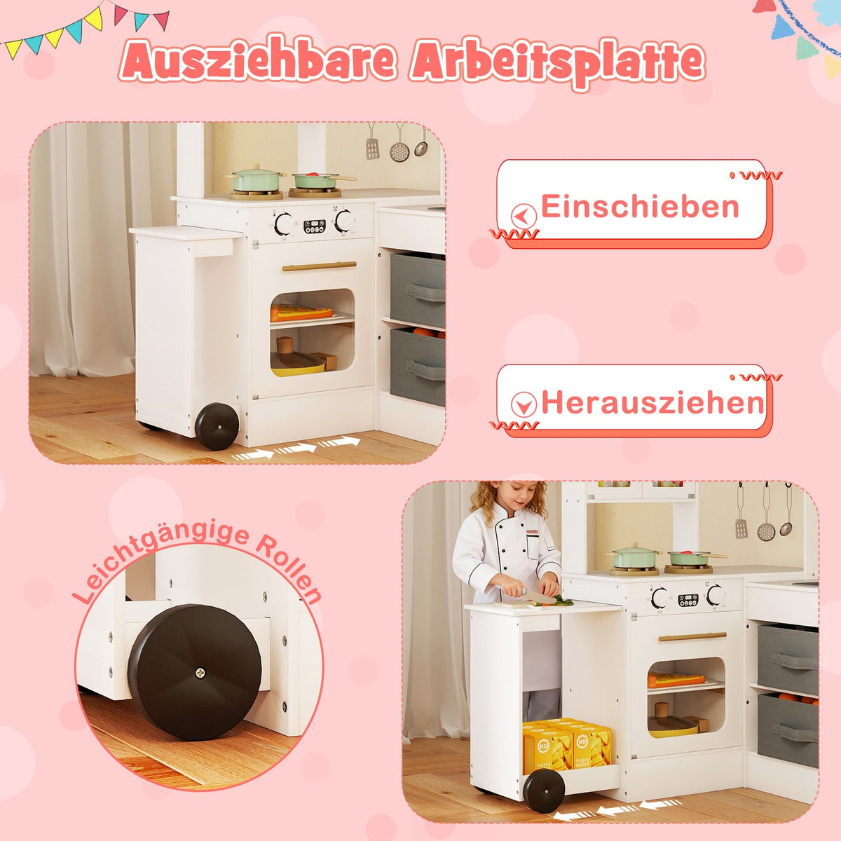 Corner Wooden Play Kitchen with Light & Sound, White