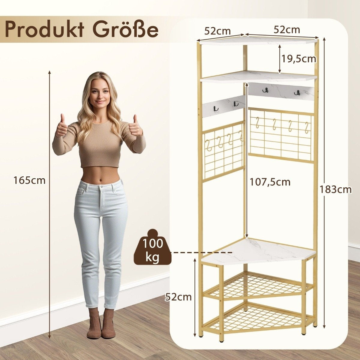 Corner coat rack with shoe bench &amp; 12 metal hooks freestanding clothes rack white