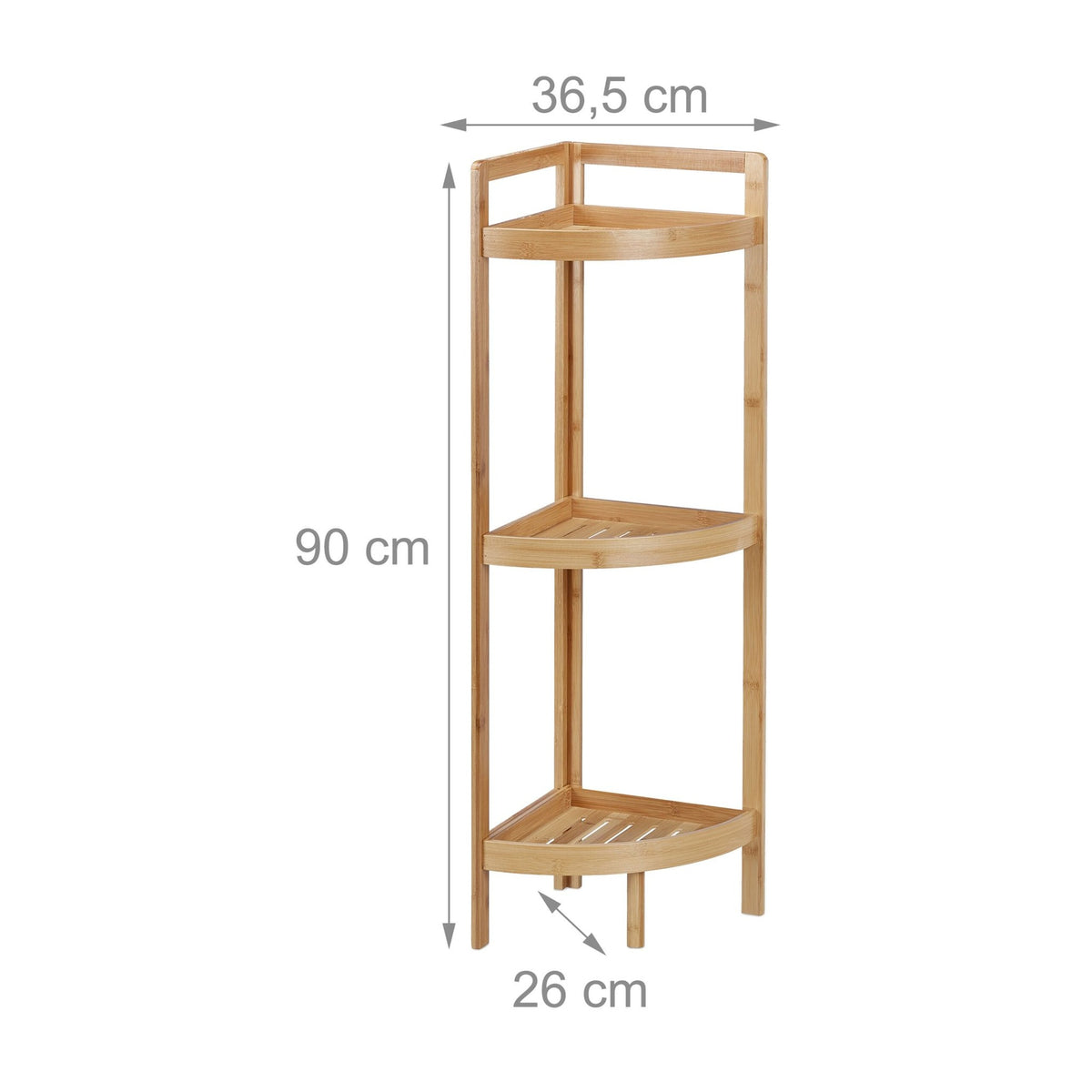 Corner shelf in bamboo with 3 shelves