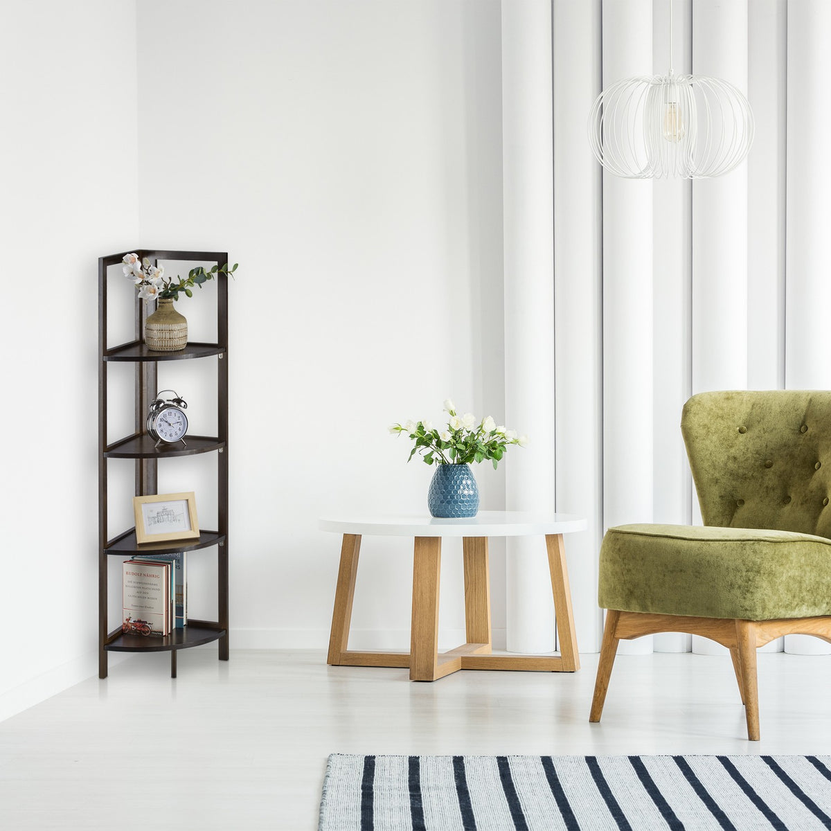 Corner shelf in bamboo with 4 shelves