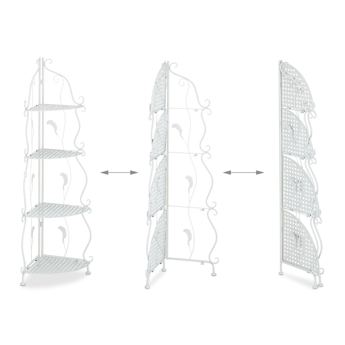 Corner shelf in white metal with 4 shelves