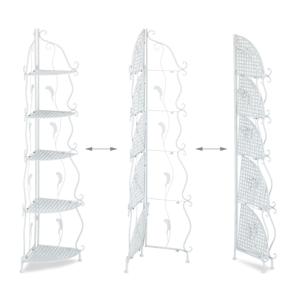 Corner shelf in white metal with 5 shelves