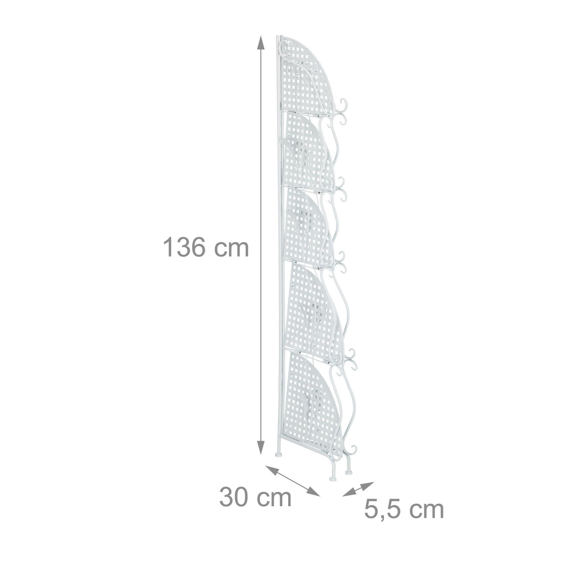 Corner shelf in white metal with 5 shelves