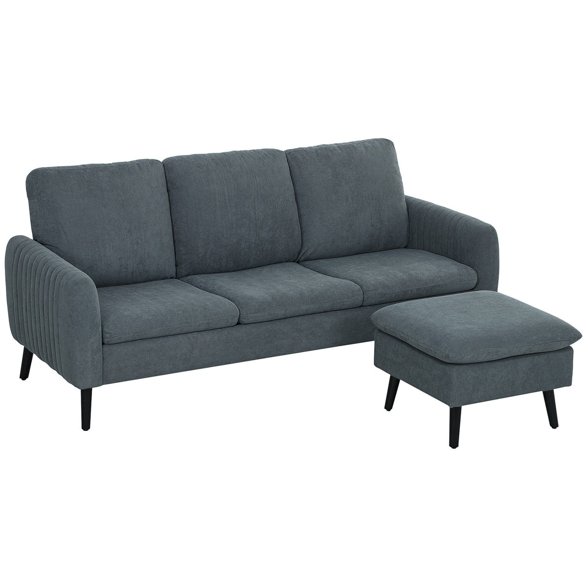 Corner sofa with sleeping function, sofa with footstool, 3 throw pillows, corner couch, L-shaped couch for living room, bedroom, 196 x 140 x 88 cm, gray