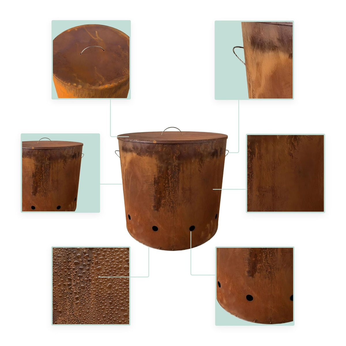 Corten Steel Fire Bowl with Lid – Tall Design