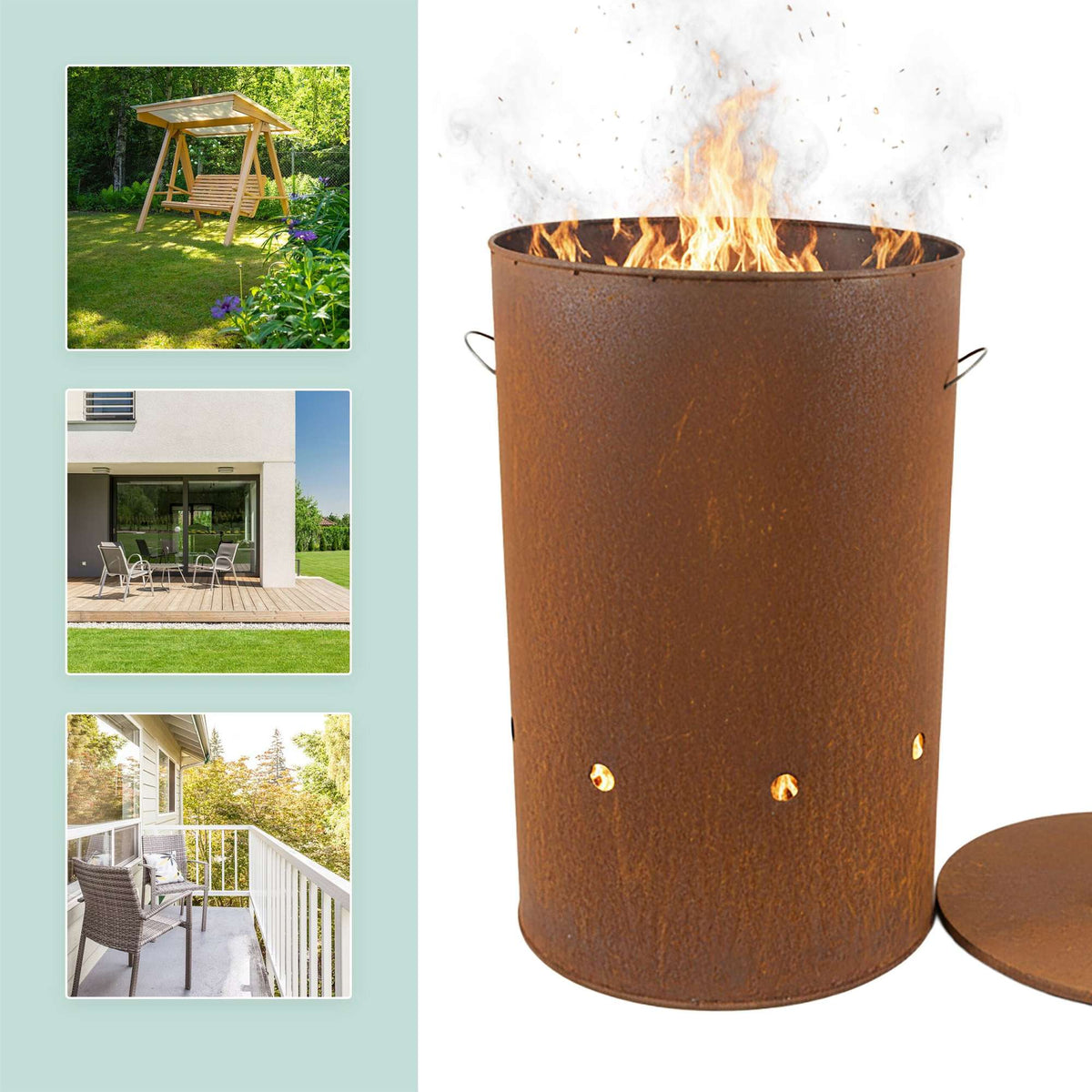 Corten Steel Fire Bowl with Lid – Tall Design