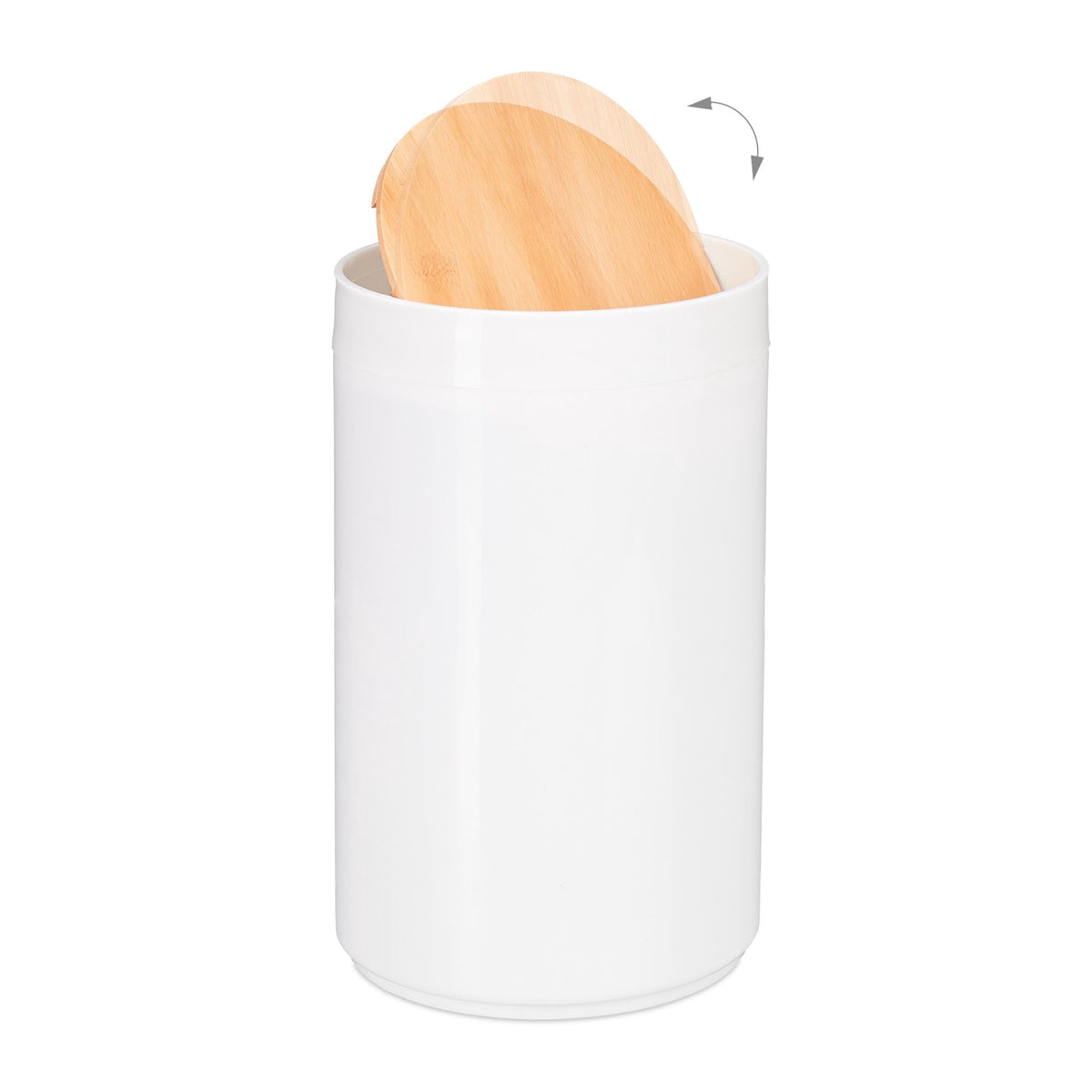 Cosmetic basket with swivel lid in bamboo