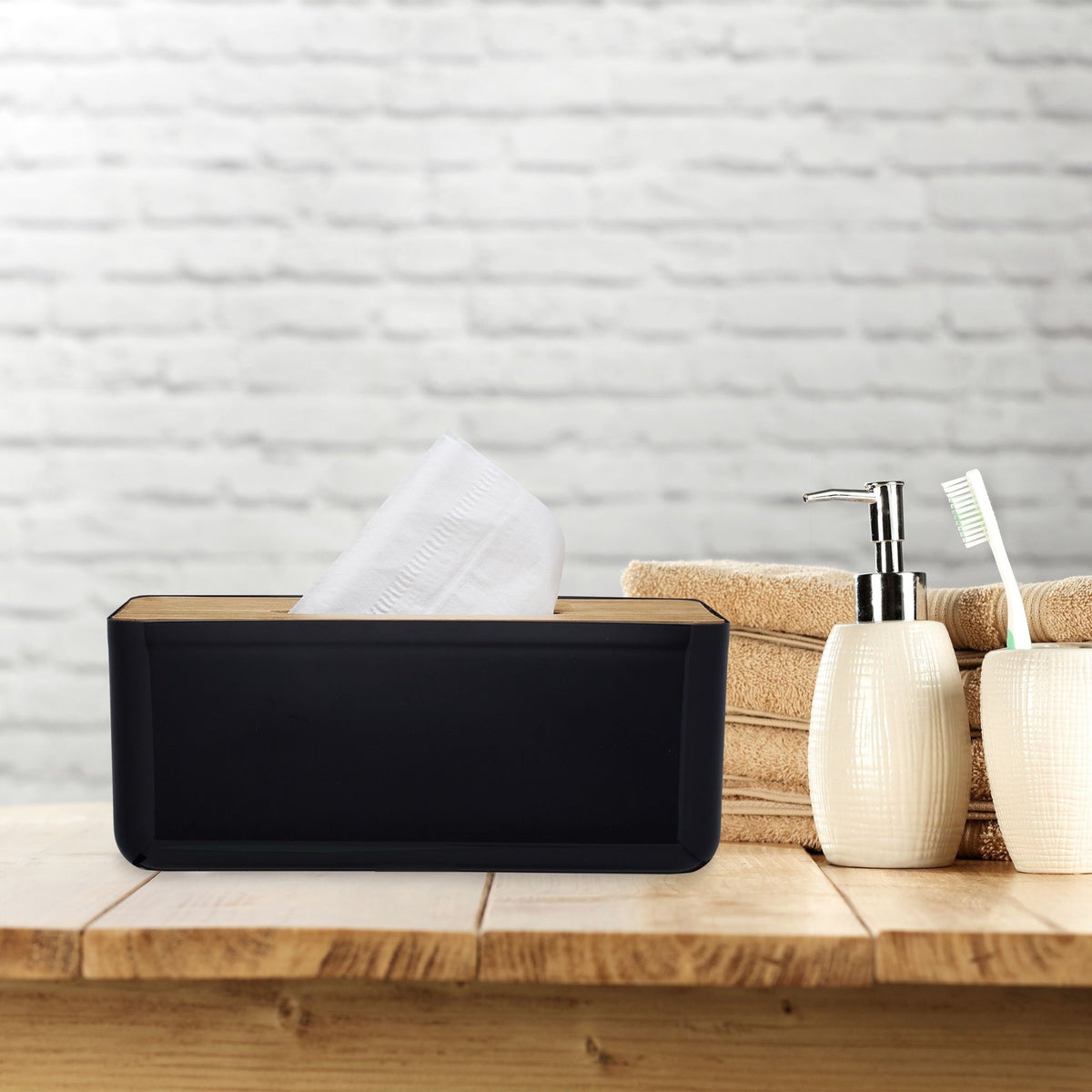 Cosmetic box for paper tissues with wooden lid