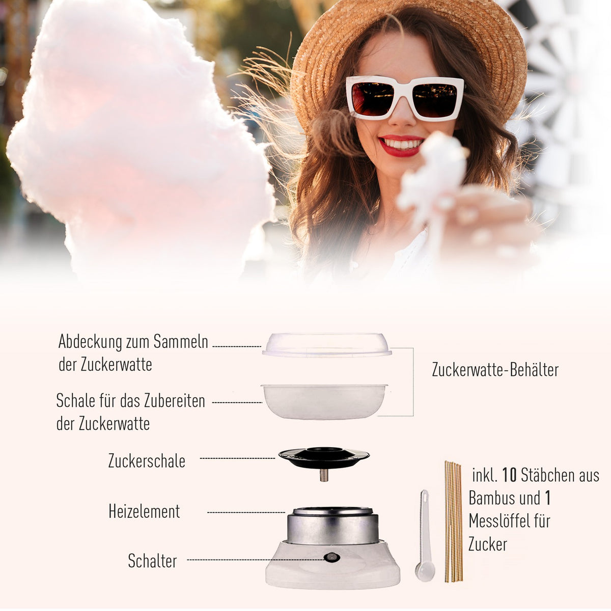 Cotton Candy Machine Model 1 In White, Ideal For Parties And Celebrations, Easy To Use