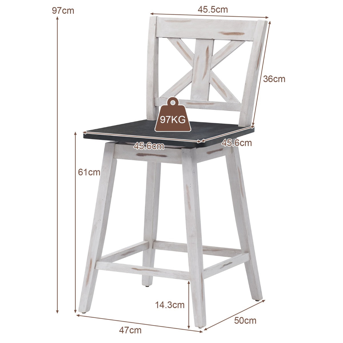 Counter Height Bar Stools Set of 2, 24-Inch Swivel, Wood Legs