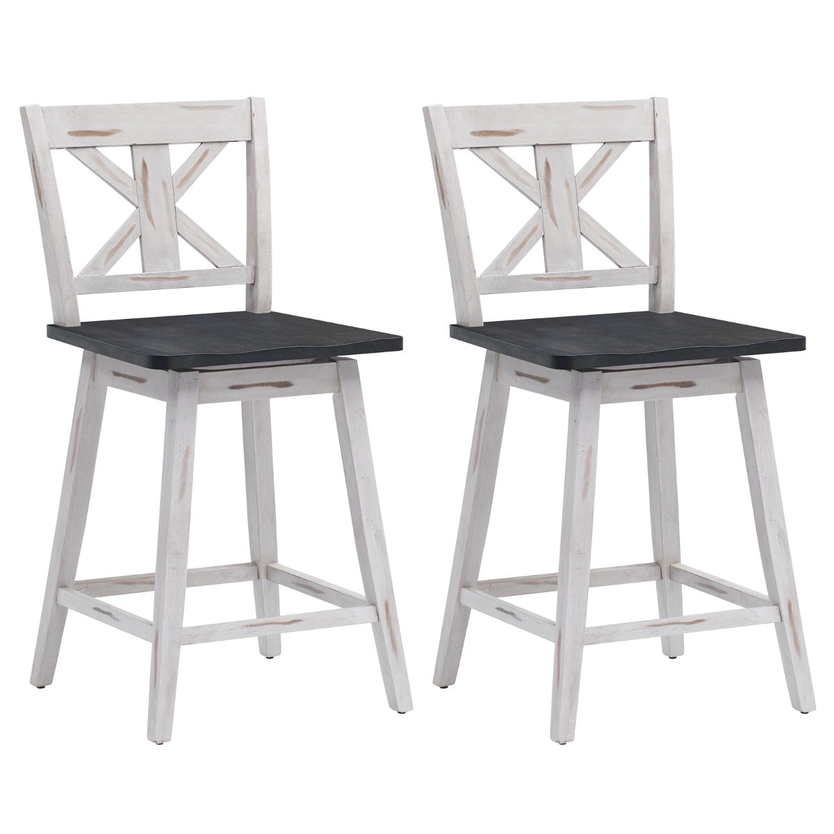 Counter Height Bar Stools Set of 2, 24-Inch Swivel, Wood Legs