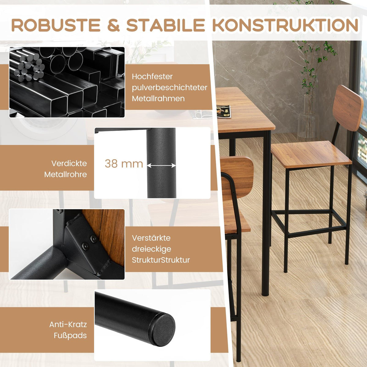 Counter-Height Dining Set with 4 Stools, Dark Brown, MDF