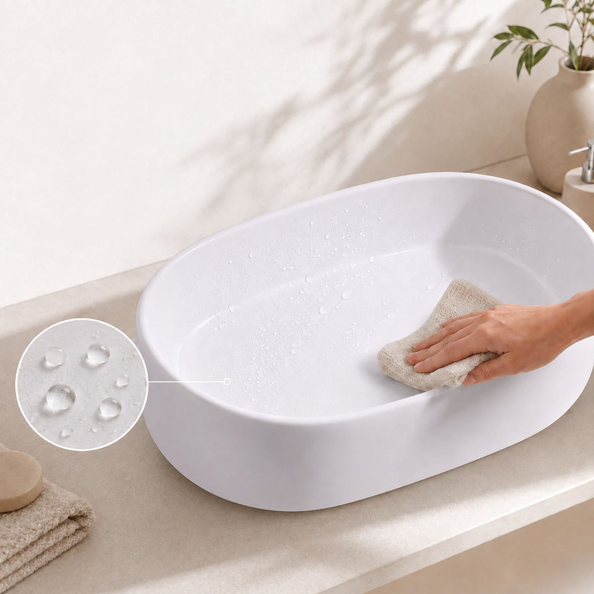 Countertop Ceramic Washbasin, White, 55 x 34 x 14.5 cm