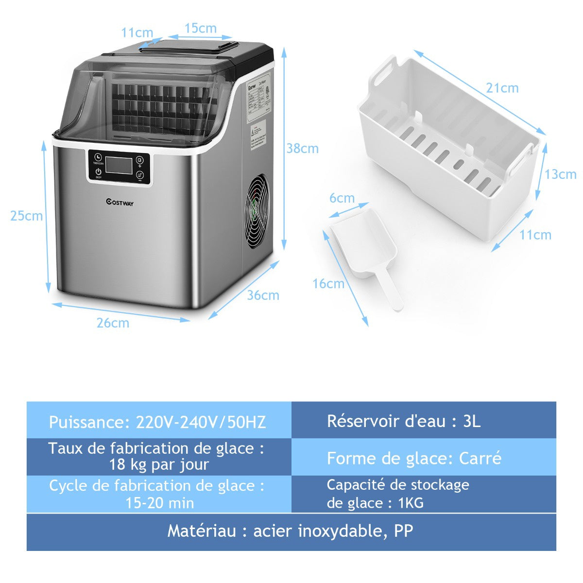 Countertop Ice Maker, 18 kg/day, 3.2 L, Self-Cleaning