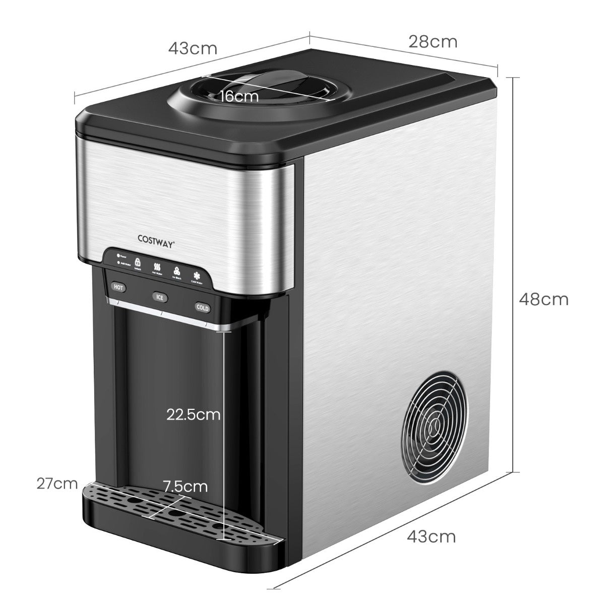 Countertop Water Dispenser, Hot Cold Ice Maker, Silver