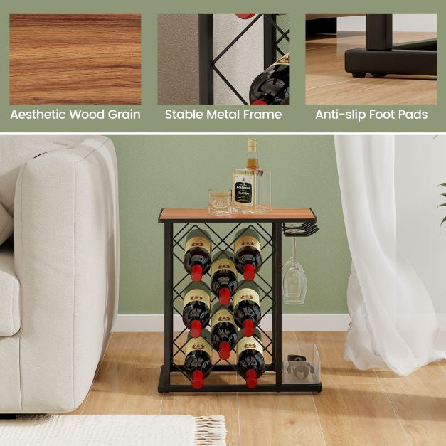 Countertop Wine Rack, 8 Bottles, 3 Glasses, Storage Box