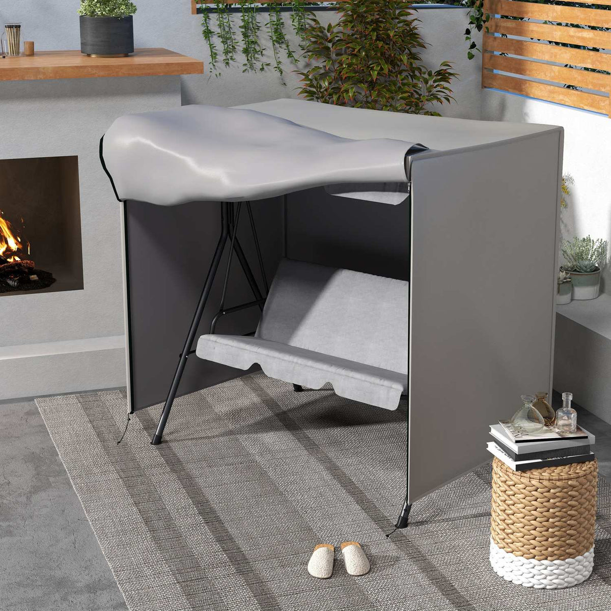 Cover For Garden Swing Protective Cover Waterproof With Sun Protection, Oxford, Gray, 177X114X152Cm