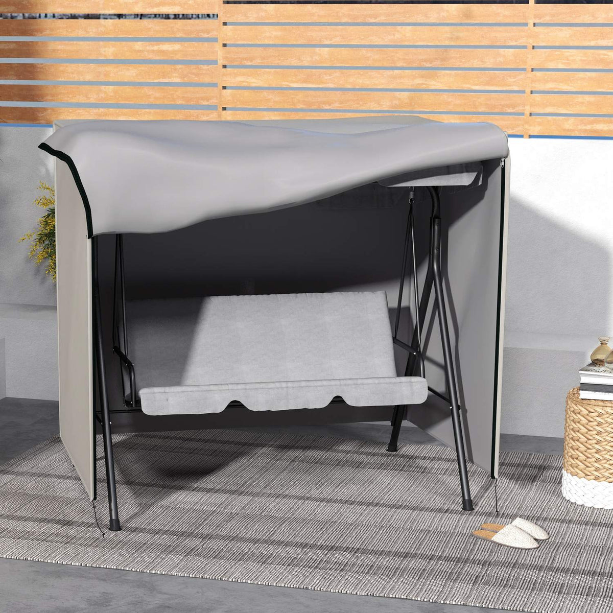 Cover For Garden Swing Protective Cover Waterproof With Sun Protection, Oxford, Gray, 177X114X152Cm