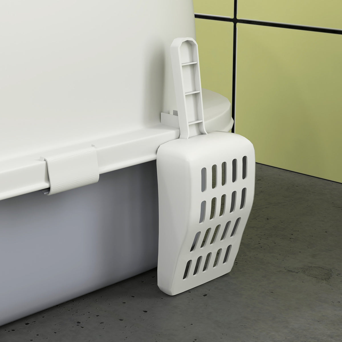 Covered Cat Litter Box with Drawer and Scoop, Grey/White