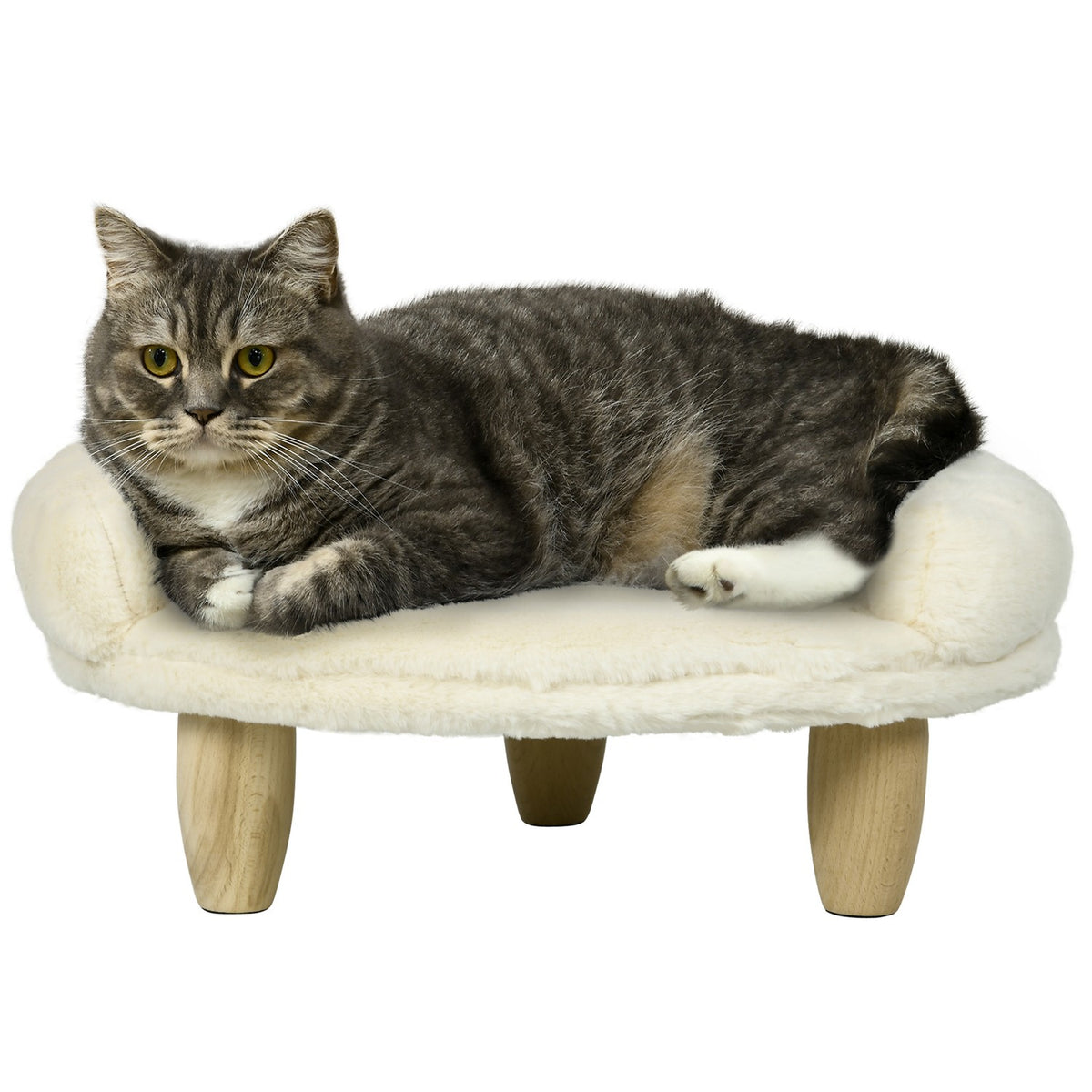 Cozy Pet Sofa Elevated Design Dog Couch Cat Sofa Wooden Legs Flannel Cream 47X40X20Cm