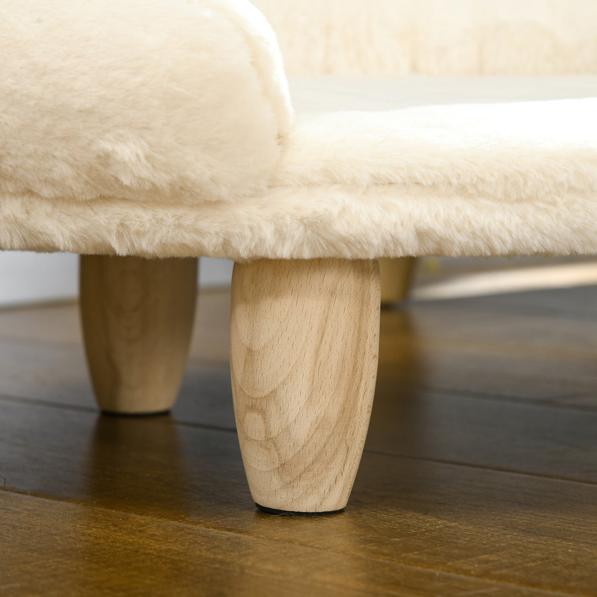 Cozy Pet Sofa Elevated Design Dog Couch Cat Sofa Wooden Legs Flannel Cream 47X40X20Cm