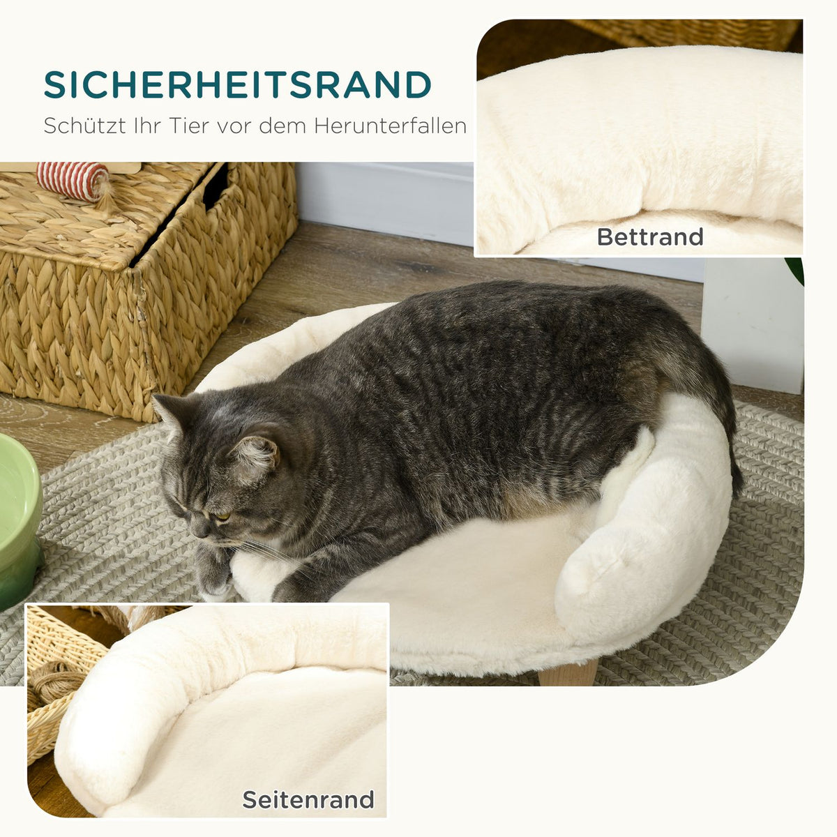 Cozy Pet Sofa Elevated Design Dog Couch Cat Sofa Wooden Legs Flannel Cream 47X40X20Cm