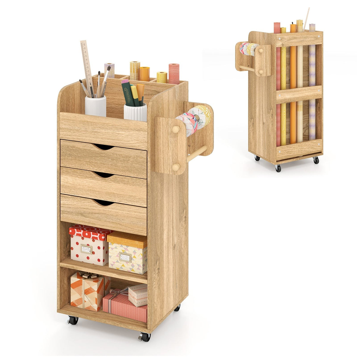 Craft Storage Cart with 3 Drawers and 2 Rods