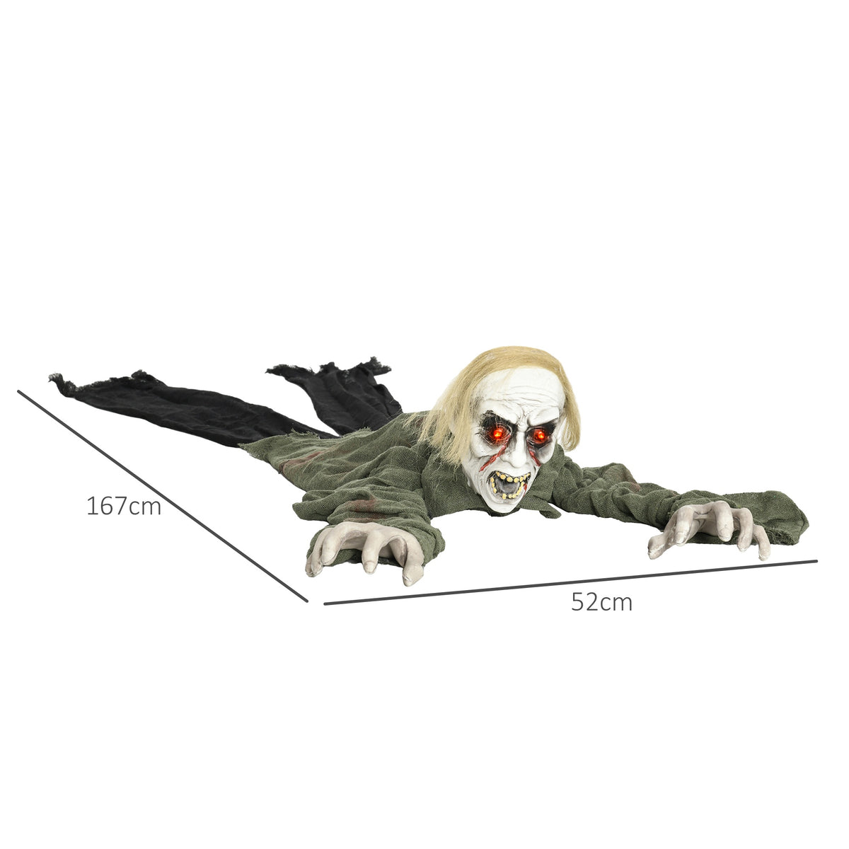 Crawling Zombie Halloween Decoration with Glowing Eyes