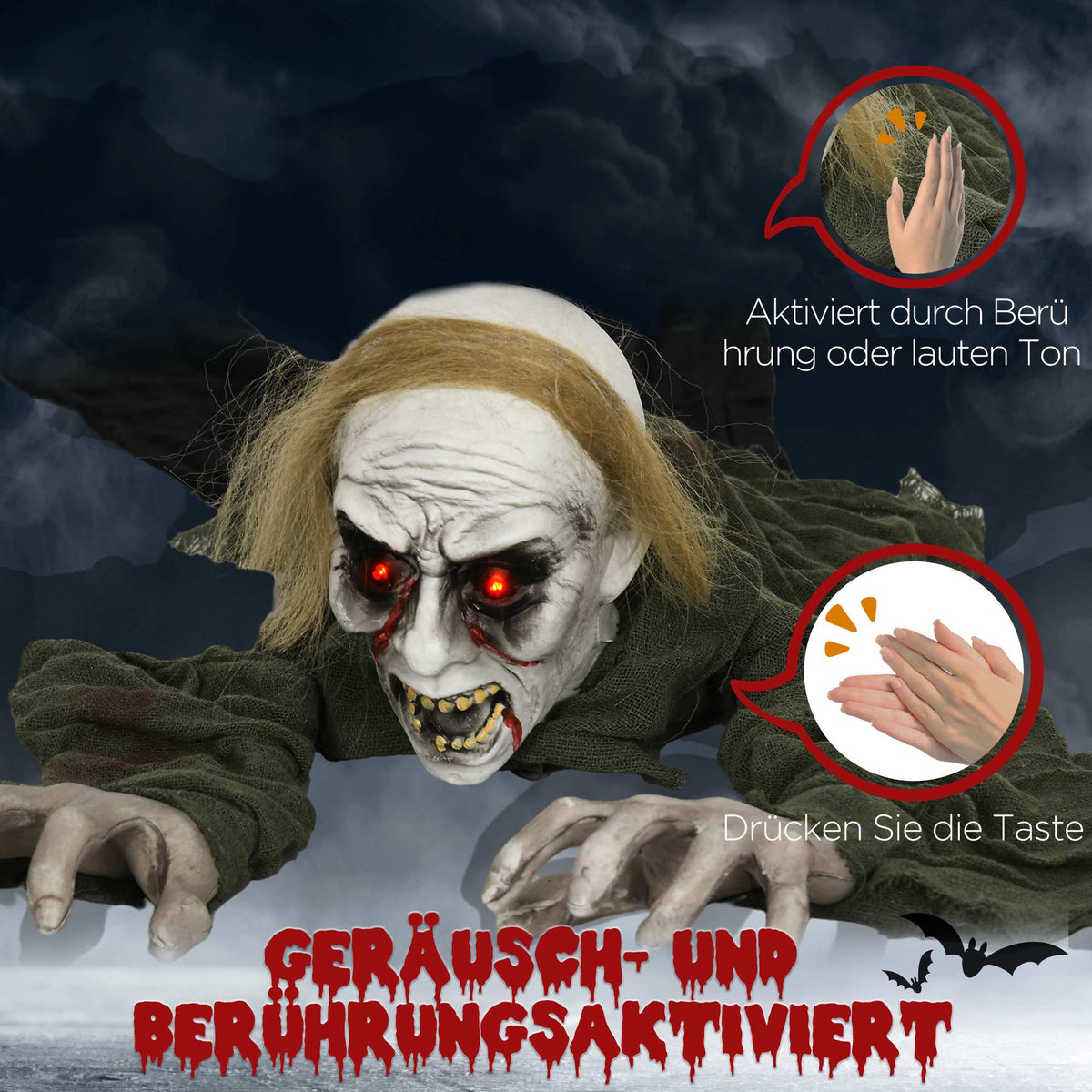 Crawling Zombie Halloween Decoration with Glowing Eyes